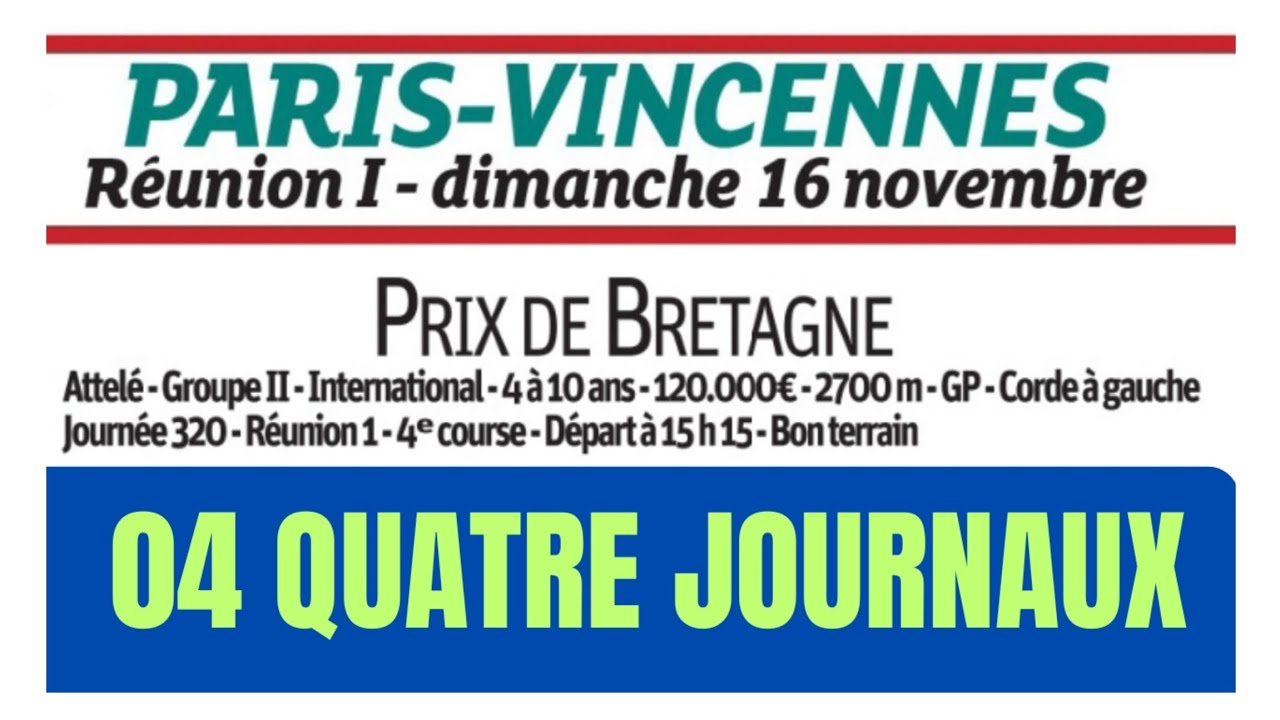PRIX DE BRETAGNE COURSE INTERNATIONAL 04 JOURNAUX WEEKEND GAZETTE GENY COURSE PARIS TURF DU 16.11.25