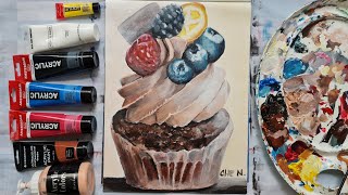 How to paint a delicious cupcake / Acrylic Painting Tutorial by Cheryl Navarro