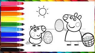 How to draw Peppa Pig And George Playing for kids/Easy Drawing Painting Coloring Peppa Pig#peppapig