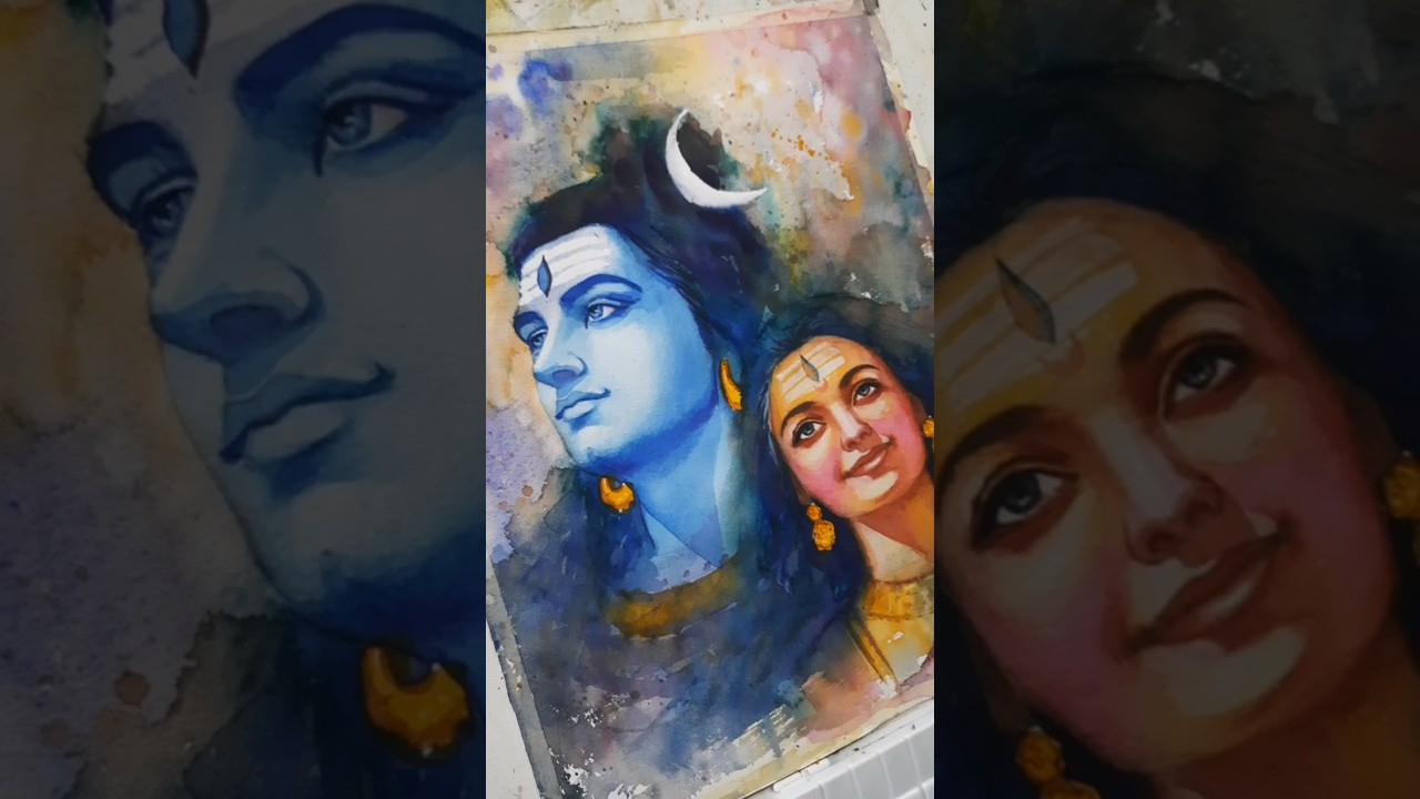 Shiva- Parvati 💝 ... watercolor on paper || #mahashivratri #watercolorpotrait #shiva