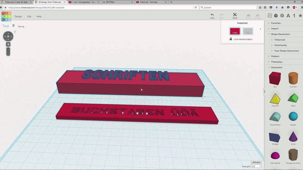 Tinkercad Grundlagen 5 Schriften YouTube