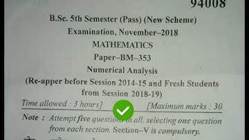 [2018] Mdu Bsc 5th Sem Maths Numerical Analysis Question Paper #MduQuestionPaper