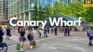 Summer walk in Canary wharf London. 4K