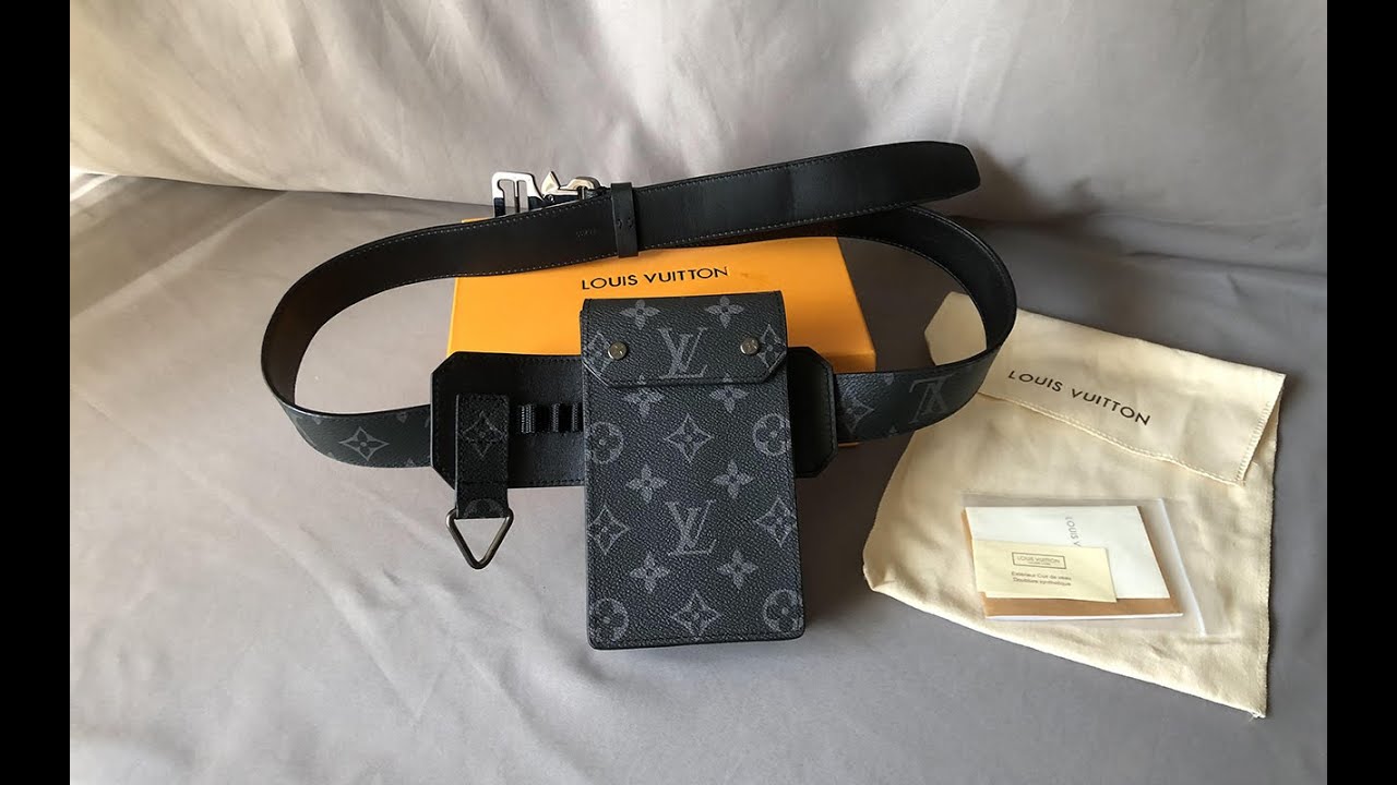 Louis Vuitton Mens 35MM Monogram Eclipse Black Grey Leather