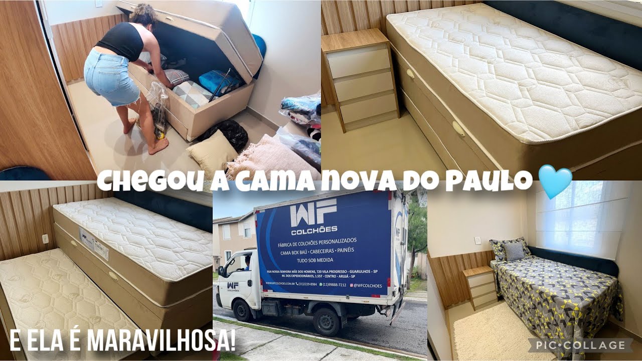 CHEGOU A CAMA NOVA | Cama box baú com cama auxiliar | Organizei o Baú e limpei o quarto 🩵
