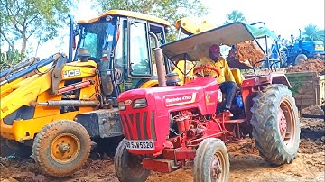 Jcb 3dx Backhoe Loader Machine Loading Red Mud In Mahindra 475 DI Tractor | Jcb Video