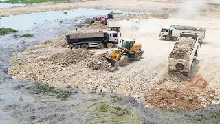 Great Swamp Landfill Strong Power Bulldozer and Wheel Loader Spreading Gravel Rock Dirt Wonderful