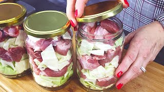 Don't cook every day! but eat a cooked meal every day! boiled cabbage with meat, canned in jars!