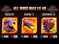 VALKYRIE 77 VS OMEGA 09 VS JUGGERNAUT 32 (ALL BOSS MAX LV) | JURASSIC WORLD THE GAME