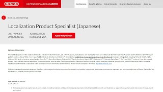 Nintendo Localization Job Listing Requires 