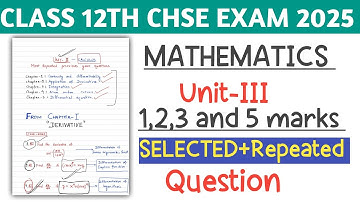 Class 12th Mathematics Selective Question Chse Exam 2025||UNIT- 3 ALL PYQ OF MATHEMATICS |Chse