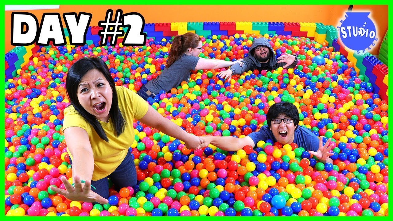 Last to leave the GIANT BALL PIT Wins!! 24 Hour Challenge !