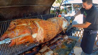 Whole Huge Pig Roasted and Cut. Austria Street Food