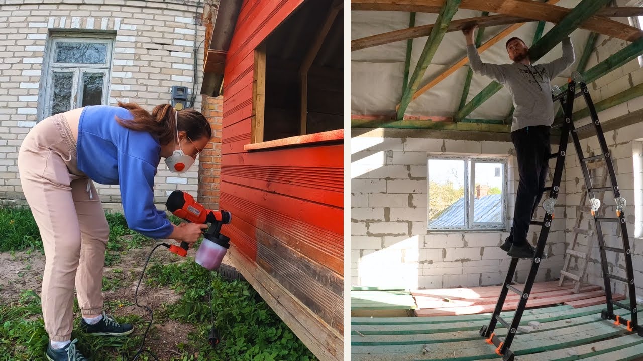 Пофарбували дитячий будиночок за 10 хв. || Скидаємо барахло з горища || Косимо траву || Ріжемо рейки