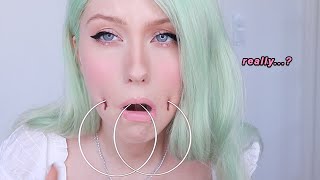 Girl abuses her Cheek Piercings for 8 min straight