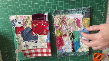 Using up scraps - Fabric scraps collage master board / junk journal cover .