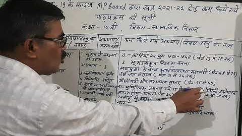 MP Board, Class 10th, Subject - Social Science, Session - 2021-2022, Reduced Syllabus
