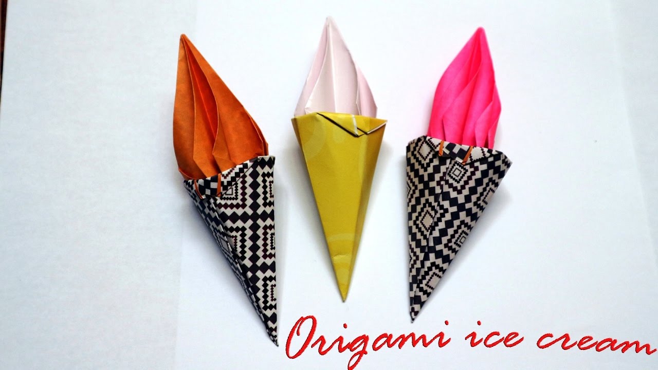 Cara membuat origami es krim origami ice cream cone 3D YouTube