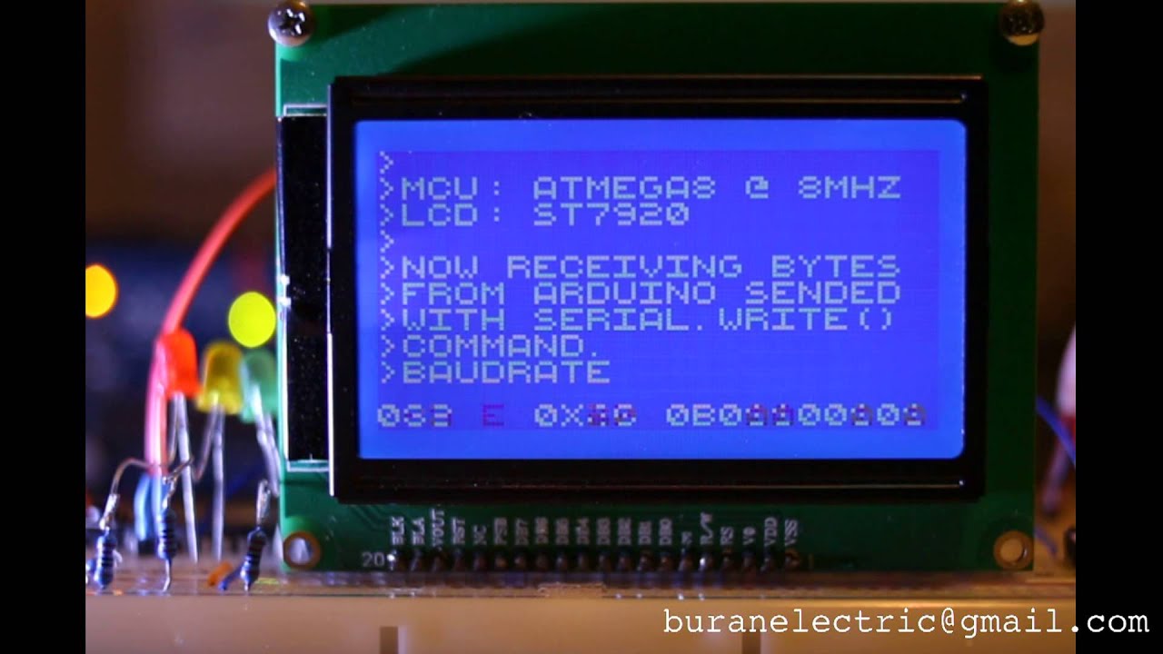 Simple USART monitor - ST7920 128x64 lcd + ATmega8 - YouTube