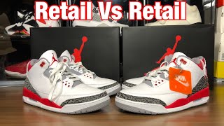 Air Jordan 3 Fire Red Retail Vs Retail Review. With Blacklight and Weight Comparisons.