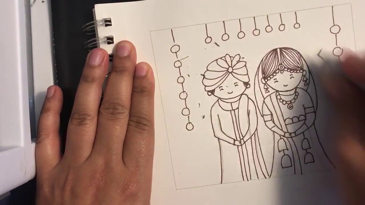 How To Draw Indian Bride Groom Cartoon Youtube