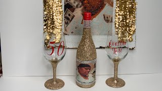 DIY my glitter wine bottle and glass set