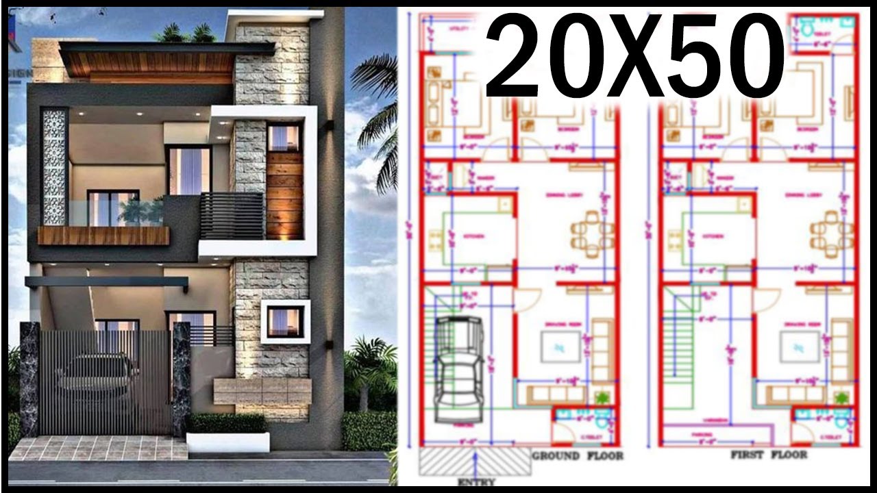 20X50 20 50 House Plan 3D Elevation artbald