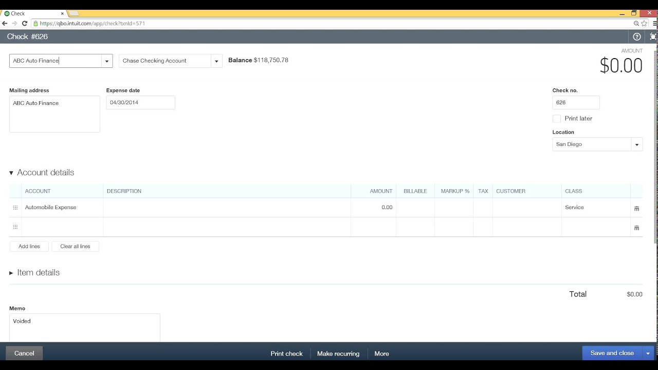 Quickbooks online check writing