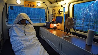 [Disastrous]Camping alone in a Small Car in Heavy Rain. Spending a Night at an Emergency Dam Lake.