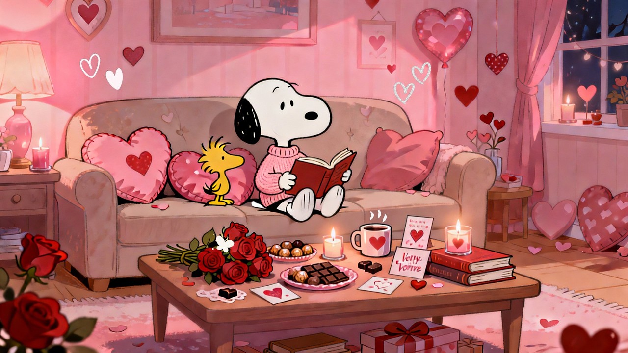 💗 Snoopy Romantic Valentine Night 💕 Warm Lofi for Relax, Study & Love