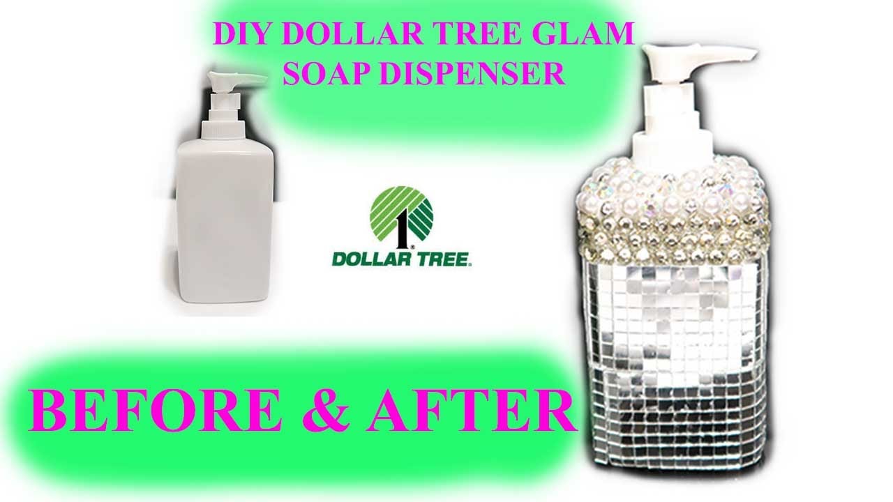 DIY DOLLAR TREE BLING GLAM SOAP DISPENSER RHINESTONE PEARL & MOSAIC