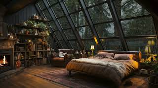 Cozy Attic Bedroom with FireplaceSoothing Rain Sounds for Overcome Stress and Improve Sleep