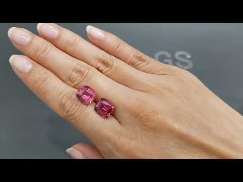 Pair of red-pink rubellite tourmalines in cushion cut 8.25 carats, Nigeria Video  № 3