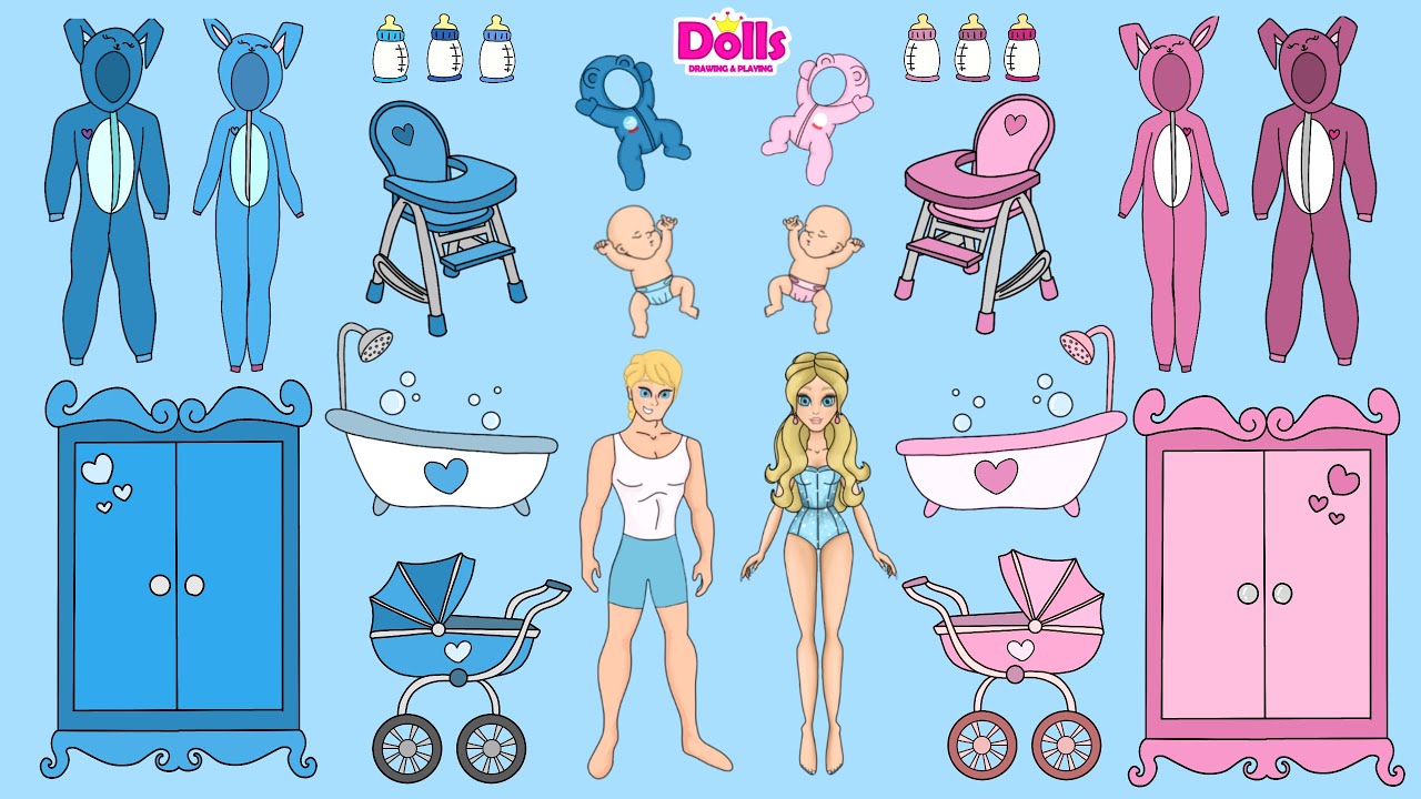 Dolls Drawing And Playing Paper Dolls Printable.