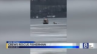 Fisherman rescued after falling through ice at Sodus Bay