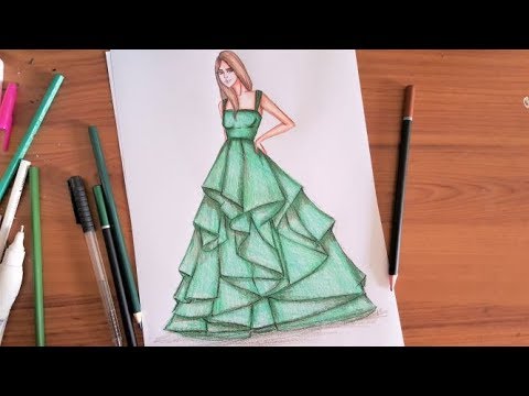 Spaghetti Straps Designer Satin Pockets Wedding Dress Sketch