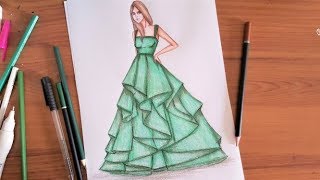 Fashion Drawing : How To Draw A Layered Ball Gown Dress - Youtube