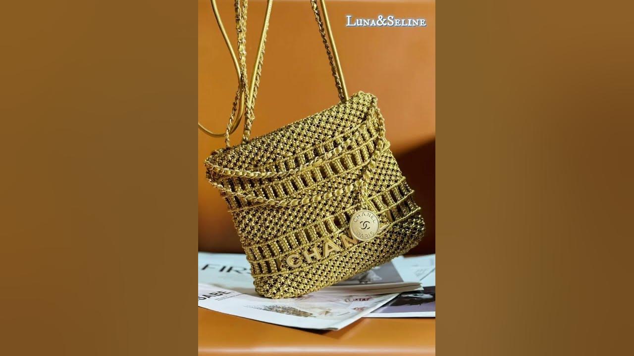 BNIB Chanel 23A Mini Bag Black Hobo Tote Shopping Bag 23S GOLD #bag  #chanelbag #fashion 