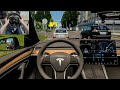 City car driving  tesla model y steering wheel gameplay