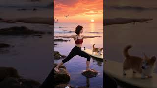 Peaceful Sunset Yoga Flow With Ocean Waves & Cute Dog