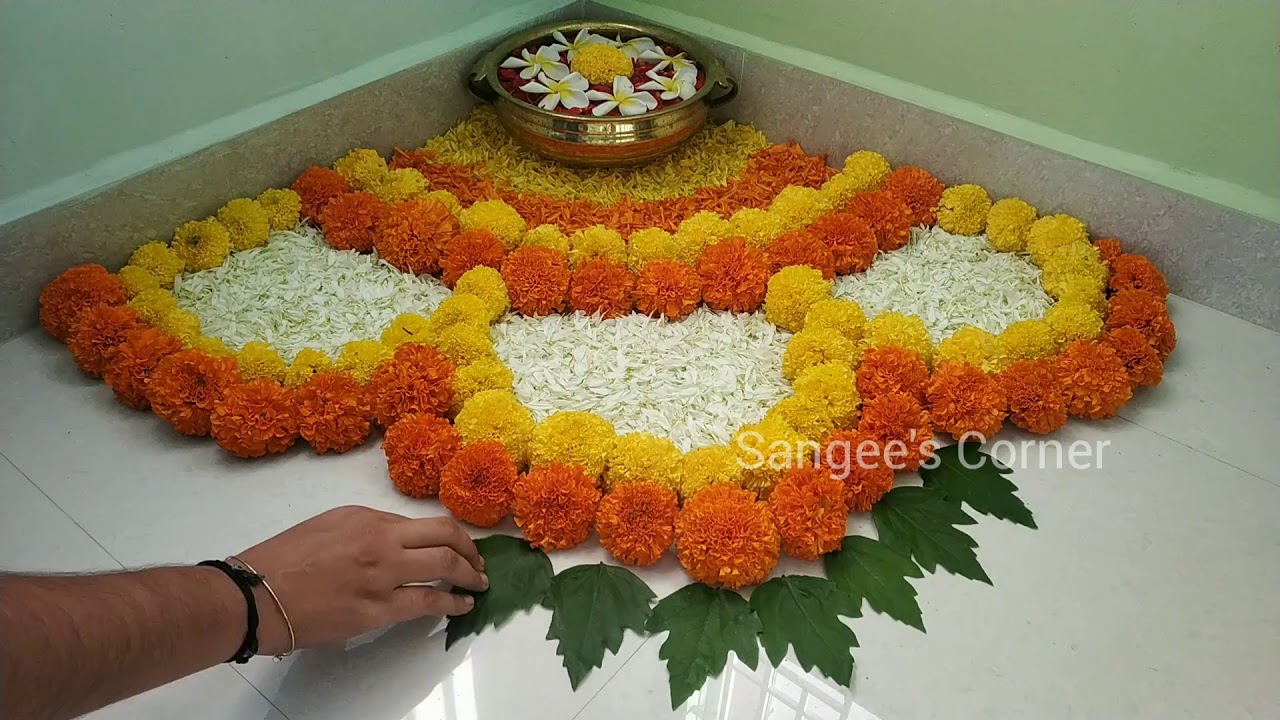 DIY Karthigai Deepam rangoli | Uruli Decoration | Corner flower ...