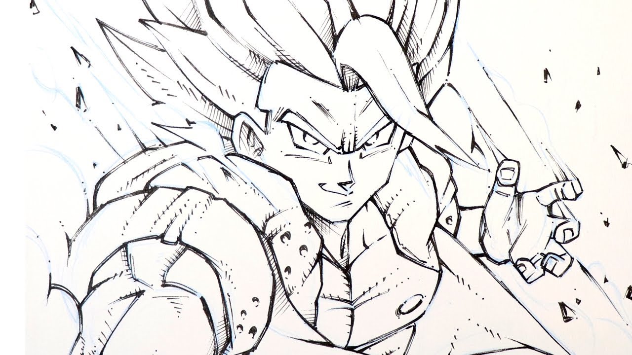 Drawing Gogeta Dragon Ball Super Fan-art - Inking - YouTube.