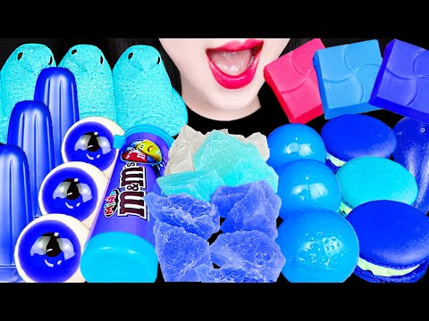 ASMR Blue Crunchy Jelly Kohakuto, Nik-l-nip wax bottles 파란색 젤리 코하쿠토 닉클립 왁스병 먹방 Mukbang, Eating