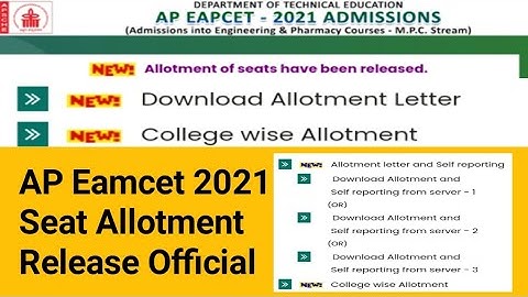 AP EAPCET / EAMCET 2021 SEAT ALLOTMENT RELEASE || Official Latest Update