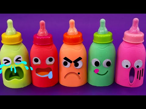 Learn 5 Colors Kinetic Sand in Baby Milk Bottle | Barbie Princess,Fruit Party,Juice,Surprise Eggs