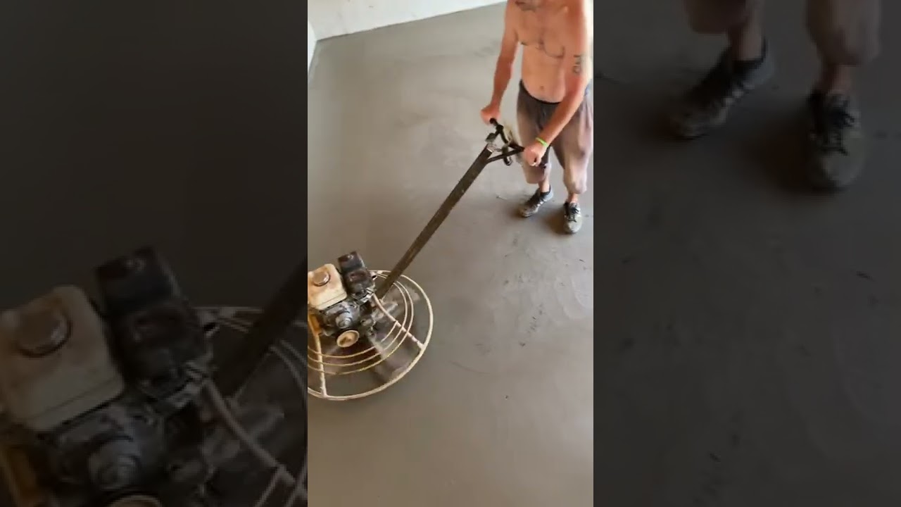 A Little Power Troweling On A Garage Floor / Concrete Finisher