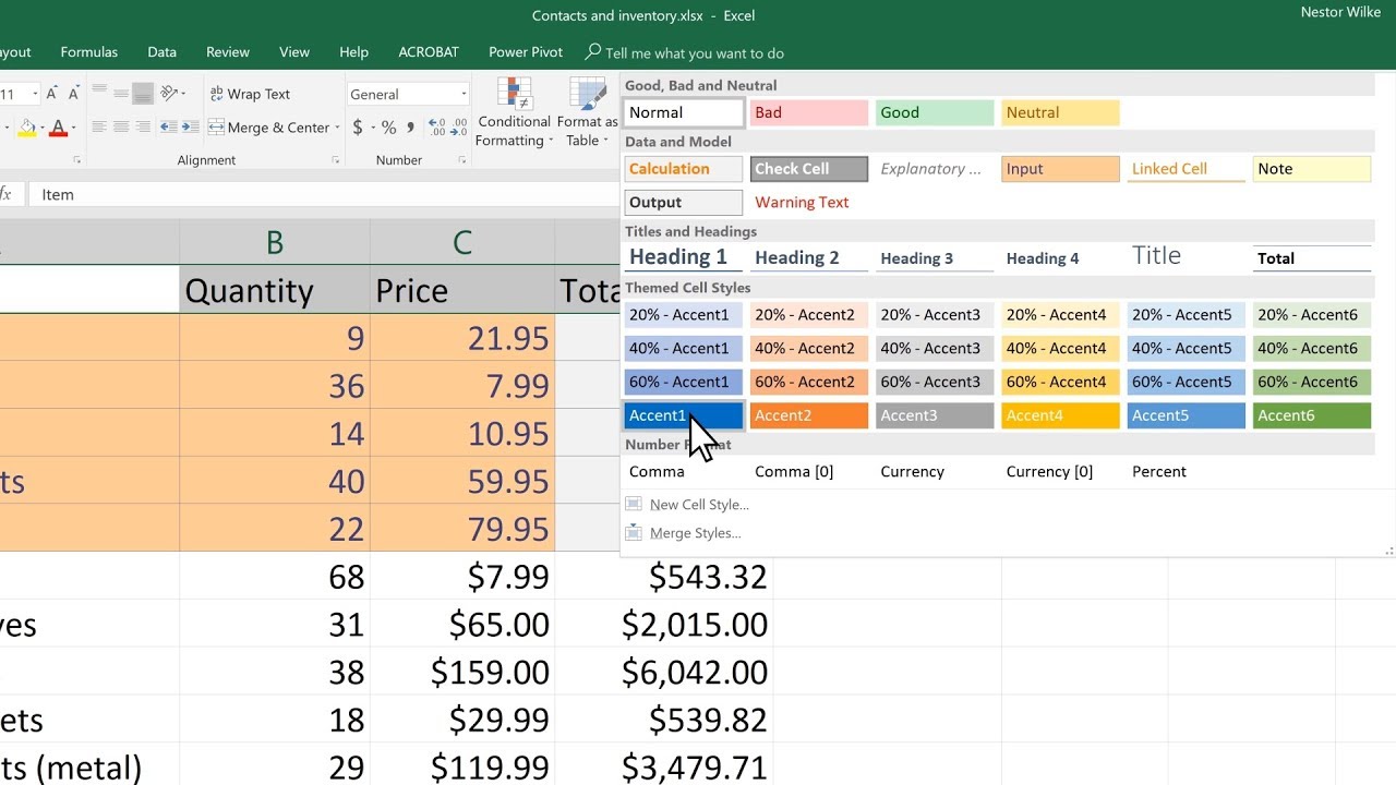 Apply styles in Excel