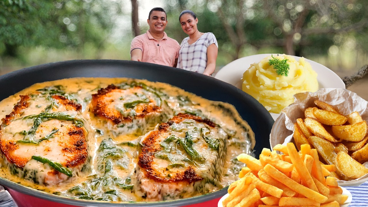 💚¡Prometo que es la PECHUGA DE POLLO más sabrosa!💚{PAPAS francesas, Puré y Cascos] para acompañar. ✅