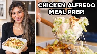 This HACK will cut your calories in HALF! Chicken Alfredo Meal Prep I High Protein \& Low Carb
