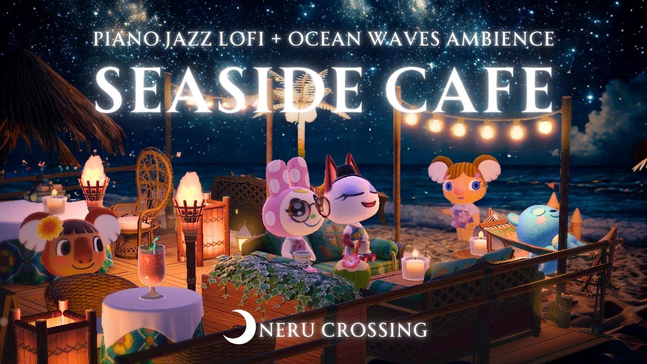 【あつ森BGM】癒しの波音と星空ビーチでゆったり過ごす｜リラックスピアノジャズ🌺🌙｜Relax Jazz Lofi ＋波の環境音｜途中広告なし｜3時間｜作業用・勉強用BGM【ACNH】